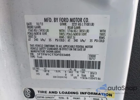 2013 Ford F-150 Xlt from USA, damaged, VIN 1FTFW1CT7DFE03495